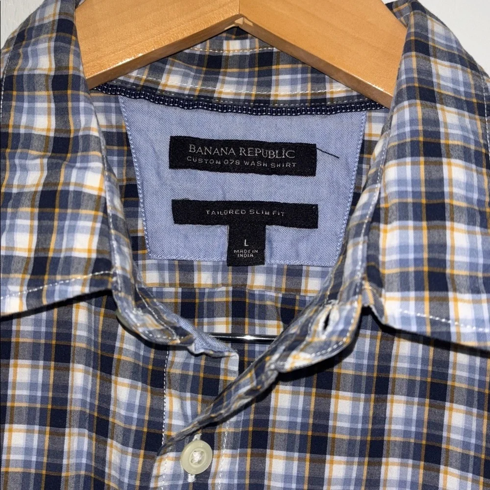 Banana Republic Custom 078 wash shirt Men's Plaid Shirt - Blue and white large
